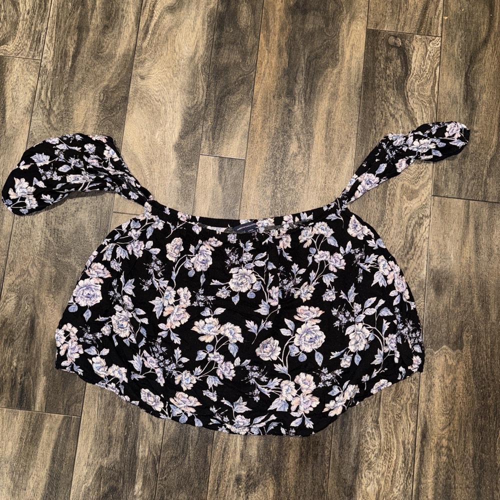 American Eagle Women's Off‎ The Shoulder Floral Top Black Size Small
